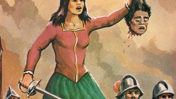 Inés de Suárez, sosteniendo la cabeza de Quilicanta. Inés de Suárez, sosteniendo la cabeza de Quilicanta.