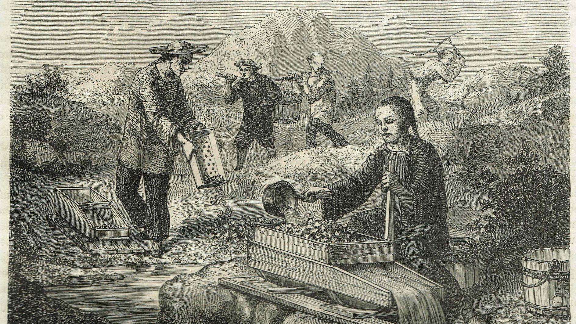 Figura 1: Culíes trabajando en la minería en San Francisco en la década de 1850.