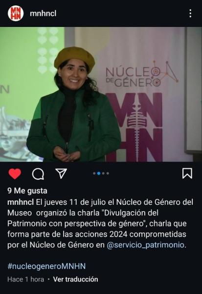 Publicación en RR.SS. de charla del Núcleo de Género MNHN Publicación en RR.SS. de charla del Núcleo de Género MNHN