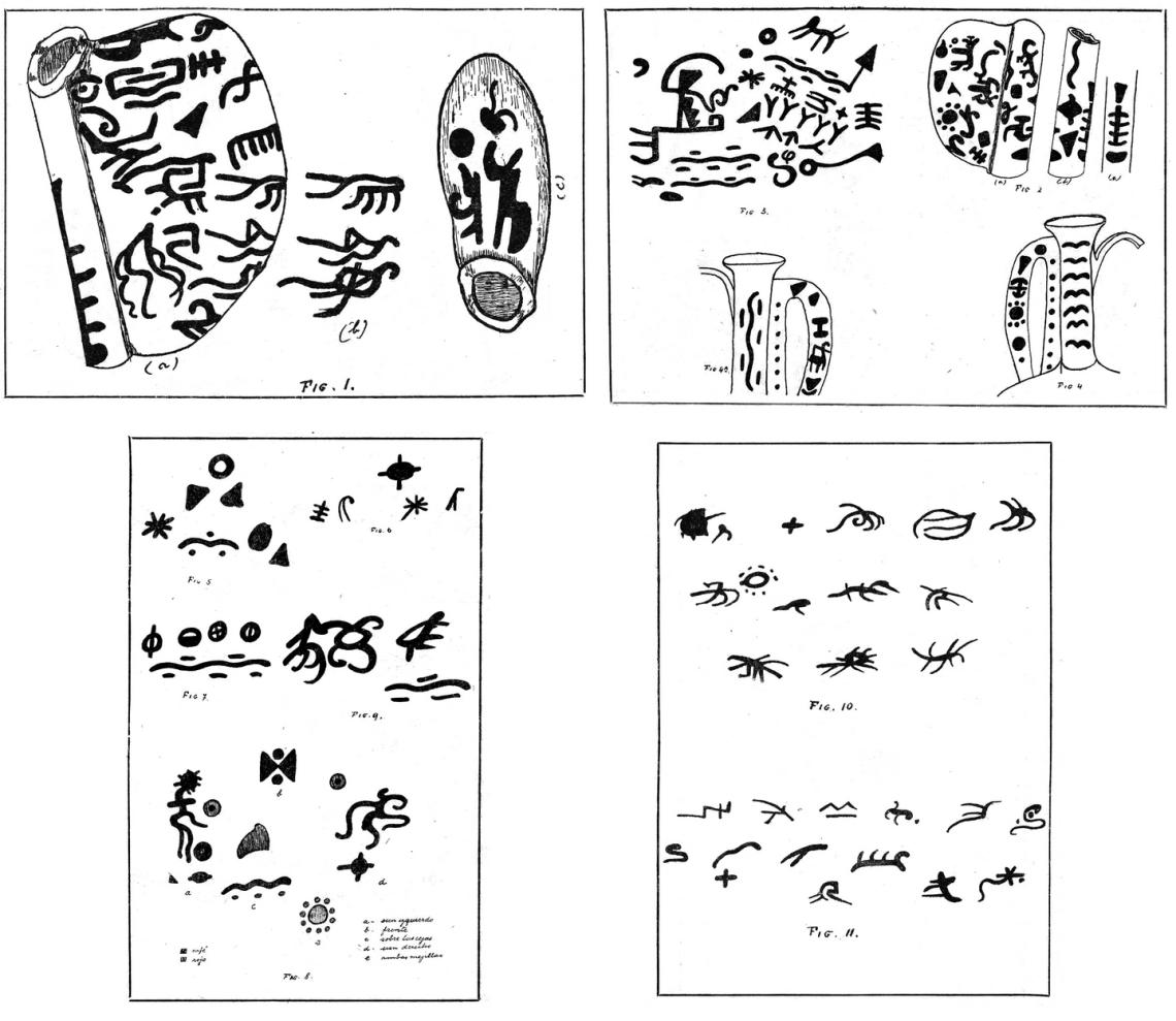 Figura 1: Imagen de los supuestos glifos ideográficos publicados por Latcham en 1929.