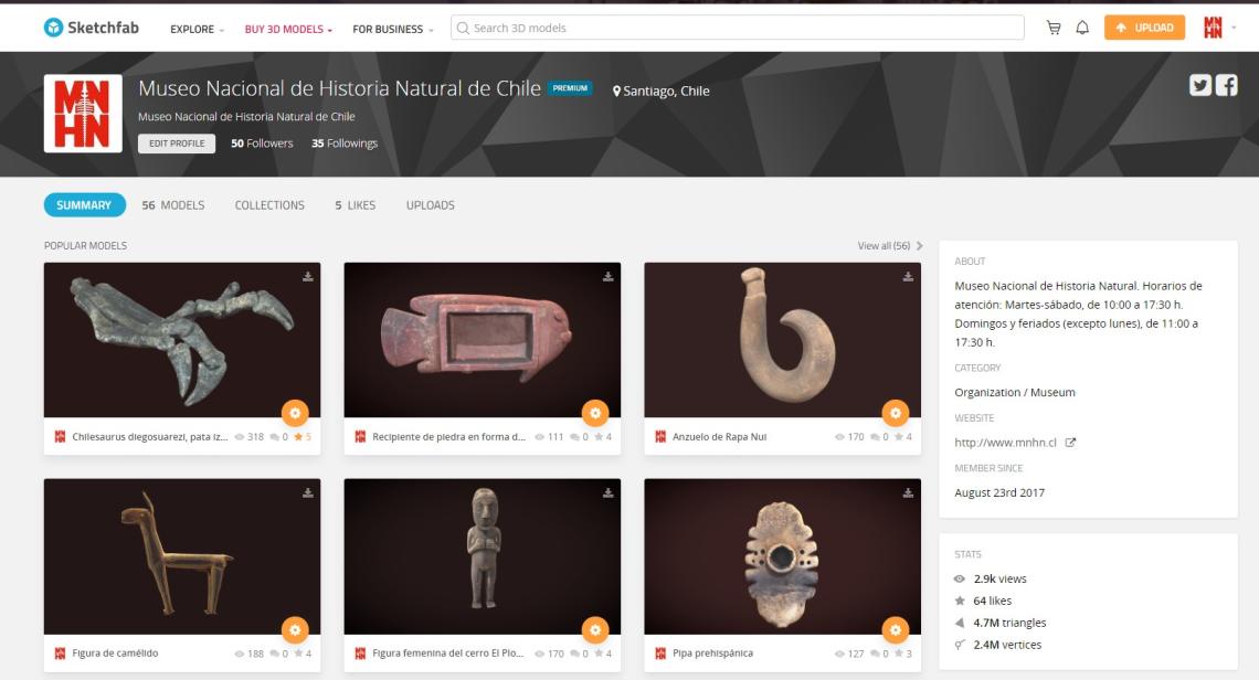 Vista del portal MNHN  en Sketchfab.com