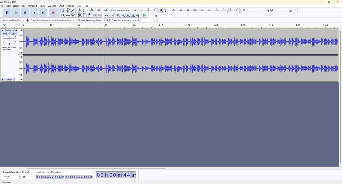 Software Audacity con el audio de la grabación de Grete Mostny. Software Audacity con el audio de la grabación de Grete Mostny.