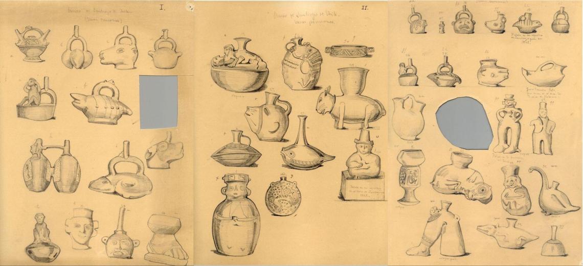 Cerámica del Perú en el Museo Nacional (actual MNHN) en 1863. Comisión Científica Española.